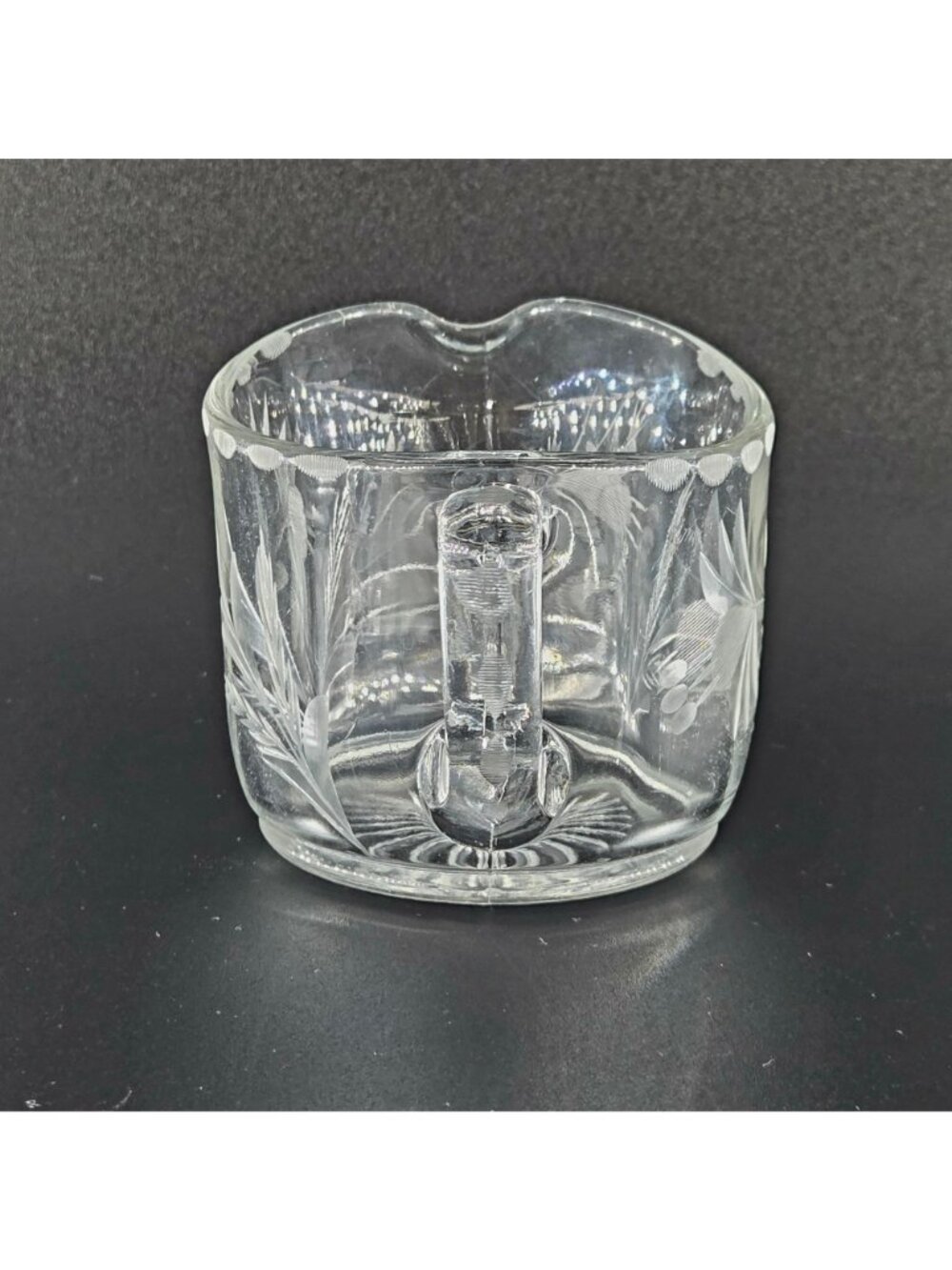 Vintage Etched Thistle Crystal Creamer Sugar Bowl Set MidCentury American Design - Picture 6 of 7